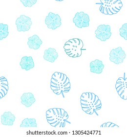 Light BLUE vector seamless doodle background with flowers, leaves. Leaves and flowers with gradient on white background. Design for wallpaper, fabric makers.
