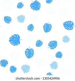 Light BLUE vector seamless doodle background with flowers, leaves. Illustration with doodles on abstract template. Design for wallpaper, fabric makers.