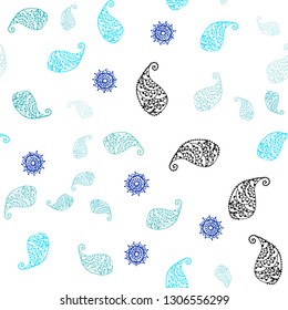 Light BLUE vector seamless doodle backdrop with leaves and flowers. Brand new colored illustration with leaves and flowers. Design for wallpaper, fabric makers.