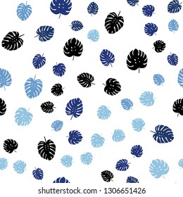 Light BLUE vector seamless doodle layout with leaves. Blurred decorative design in Indian style with leaves. Texture for window blinds, curtains.