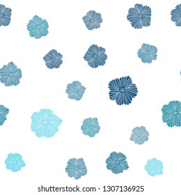 Light BLUE vector seamless doodle pattern with flowers. Decorative design of flowers on white background. Template for business cards, websites.