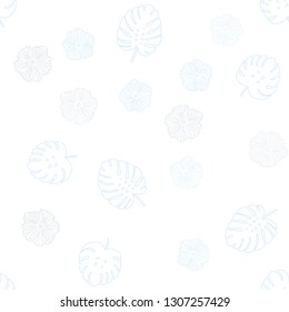 Light BLUE vector seamless doodle pattern with flowers, leaves. Decorative design in Indian style on white background. Design for textile, fabric, wallpapers.