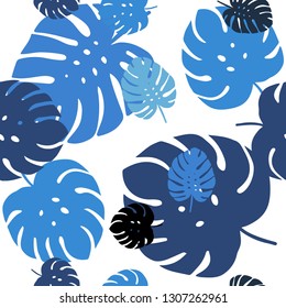 Light BLUE vector seamless doodle template with leaves. Sketchy doodles with leaves on blurred background. Texture for window blinds, curtains.