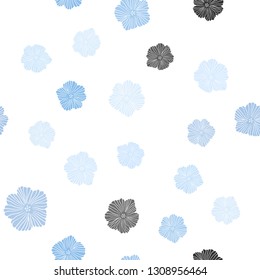 Light BLUE vector seamless doodle pattern with flowers. Colorful illustration with flowers in doodle style. Design for wallpaper, fabric makers.