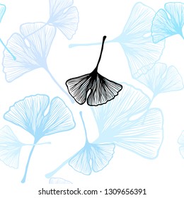 Light BLUE vector seamless doodle backdrop with leaves. Shining colored illustration with leaves in doodle style. Texture for window blinds, curtains.
