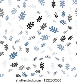 Light BLUE vector seamless doodle background with leaves, branches. Glitter abstract illustration with leaves and branches. Design for wallpaper, fabric makers.