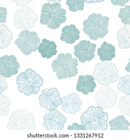 Light BLUE vector seamless doodle backdrop with flowers. Flowers with gradient on white background. Design for textile, fabric, wallpapers.