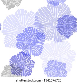 Light BLUE vector seamless doodle pattern with flowers. Sketchy doodle flowers on white background. Texture for window blinds, curtains.