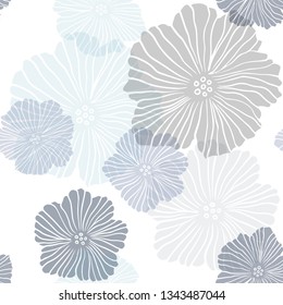 Light BLUE vector seamless doodle pattern with flowers. Abstract illustration with flowers in doodles style. Pattern for trendy fabric, wallpapers.