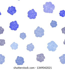 Light BLUE vector seamless doodle background with flowers. Doodle illustration of flowers in Origami style. Texture for window blinds, curtains.