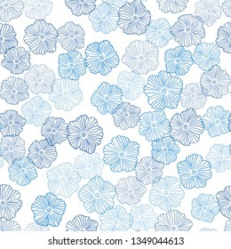 Light BLUE vector seamless doodle pattern with flowers. Decorative design of flowers on white background. Pattern for trendy fabric, wallpapers.