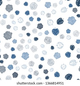 Light BLUE vector seamless doodle pattern with leaves, flowers. Glitter abstract illustration with leaves and flowers. Design for wallpaper, fabric makers.