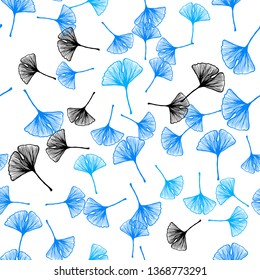 Light BLUE vector seamless doodle background with leaves. leaves on elegant natural pattern with gradient. Pattern for design of fabric, wallpapers.