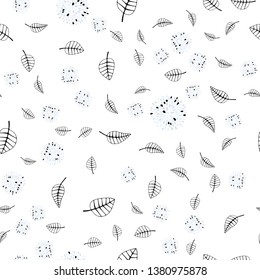Light BLUE vector seamless doodle template with leaves, flowers. Colorful abstract illustration with leaves in doodle style. Pattern for design of window blinds, curtains.