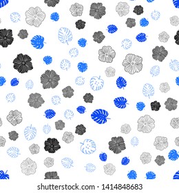 Light BLUE vector seamless doodle layout with leaves, flowers. Shining colored illustration with leaves and flowers. Design for wallpaper, fabric makers.