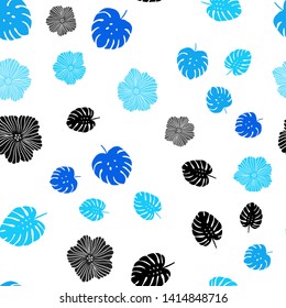Light BLUE vector seamless doodle pattern with flowers, leaves. Modern abstract illustration with leaves and flowers. Design for textile, fabric, wallpapers.