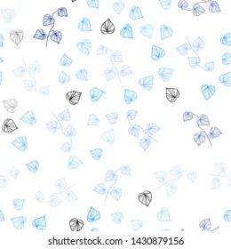 Light BLUE vector seamless doodle background with leaves. Blurred decorative design in Indian style with leaves. Trendy design for wallpaper, fabric makers.