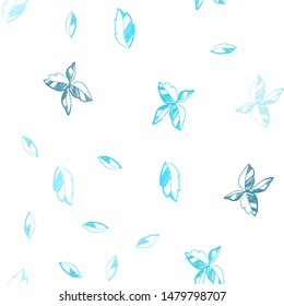 Light BLUE vector seamless doodle template with leaves. leaves on elegant natural pattern with gradient. Trendy design for wallpaper, fabric makers.