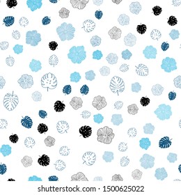 Light BLUE vector seamless doodle template with leaves, flowers. Creative illustration in blurred style with leaves, flowers. Pattern for trendy fabric, wallpapers.