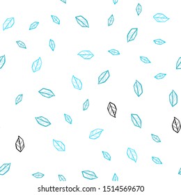 Light BLUE vector seamless doodle pattern with leaves. Blurred decorative design in Indian style with leaves. Template for business cards, websites.