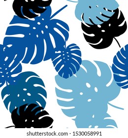 Light BLUE vector seamless doodle background with leaves. Shining colored illustration with leaves in doodle style. Texture for window blinds, curtains.