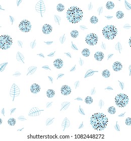 Light BLUE vector seamless elegant wallpaper with leaves and flowers. Modern abstract illustration with leaves and flowers. Hand painted design for web, wrapping.