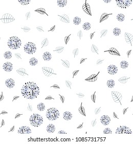 Light BLUE vector seamless elegant wallpaper with leaves and flowers. Leaves and flowers with gradient on white background. Doodle design can be used for your web site.