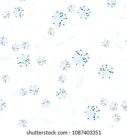 Light BLUE vector seamless elegant background with leaves and flowers. Sketchy doodles on white background. Pattern for wallpapers and coloring books.