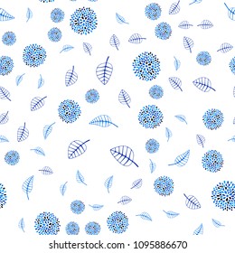 Light BLUE vector seamless elegant pattern with leaves and flowers. Leaves and flowers with gradient on white background. Template for backgrounds of cell phones.