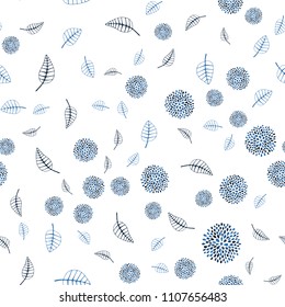 Light BLUE vector seamless elegant pattern with leaves and flowers. Decorative design in Indian style on white background. Template for backgrounds of cell phones.