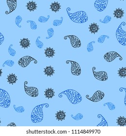 Light BLUE vector seamless elegant pattern with leaves and flowers. Modern abstract illustration with leaves and flowers. Pattern for heads of websites and designs.