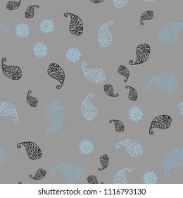 Light BLUE vector seamless elegant template with leaves and flowers. Sketchy doodles on white background. Brand new style for your business design.