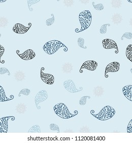 Light BLUE vector seamless elegant pattern with leaves and flowers. An elegant bright illustration with leaves and flowers. Pattern for colorful books and pages for kids.