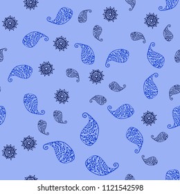 Light BLUE vector seamless elegant template with leaves and flowers. Abstract illustration with leaves, flowers in doodles style. A new texture for your wallpaper design.