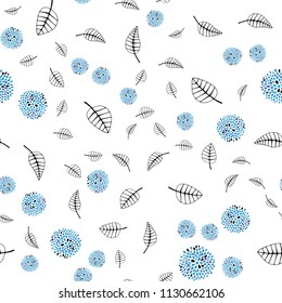 Light BLUE vector seamless elegant pattern with leaves and flowers. Colorful abstract illustration with leaves in doodle style. Completely new design for your business.
