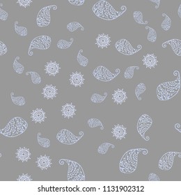 Light BLUE vector seamless elegant template with leaves and flowers. Sketchy doodles on white background. Completely new template for your design.