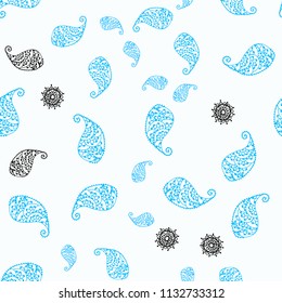 Light BLUE vector seamless elegant background with leaves and flowers. Glitter abstract illustration with leaves and flowers. Completely new design for your business.