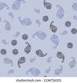 Light BLUE vector seamless elegant wallpaper with leaves and flowers. Colorful abstract illustration with leaves in doodle style. Completely new design for your business.