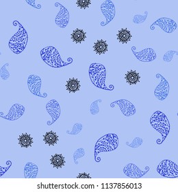 Light BLUE vector seamless elegant template with leaves and flowers. Shining colored illustration with leaves and flowers. Pattern for colorful books and pages for kids.