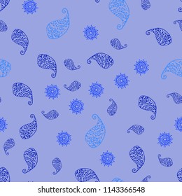 Light BLUE vector seamless elegant background with leaves and flowers. Sketchy doodles on white background. Completely new design for your business.