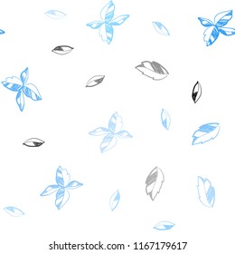 Light BLUE vector seamless elegant wallpaper with leaves. Colorful abstract illustration with leaves in doodle style. Pattern for design of window blinds, curtains.