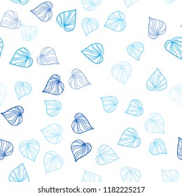 Light BLUE vector seamless elegant wallpaper with leaves. Decorative illustration with doodles on abstract template. Pattern for trendy fabric, wallpapers.