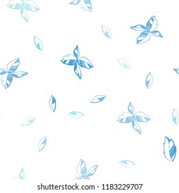 Light BLUE vector seamless elegant background with leaves. Sketchy doodles with leaves on blurred background. Pattern for design of window blinds, curtains.