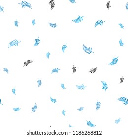Light BLUE vector seamless elegant background with leaves. Colorful illustration in doodle style with leaves. Design for textile, fabric, wallpapers.