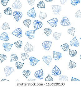 Light BLUE vector seamless elegant template with leaves. Glitter abstract illustration with doodles and leaves. Pattern for design of fabric, wallpapers.