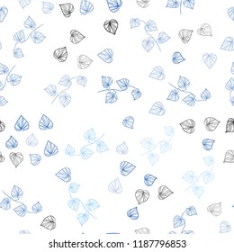 Light BLUE vector seamless elegant template with leaves. Glitter abstract illustration with doodles and leaves. Design for textile, fabric, wallpapers.