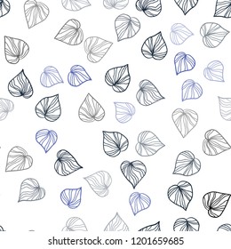 Light BLUE vector seamless elegant wallpaper with leaves. Colorful illustration in doodle style with leaves. Pattern for trendy fabric, wallpapers.