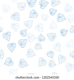 Light BLUE vector seamless elegant pattern with leaves. Colorful illustration in doodle style with leaves. Design for textile, fabric, wallpapers.