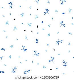 Light BLUE vector seamless elegant background with leaves. Glitter abstract illustration with doodles and leaves. Template for business cards, websites.