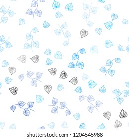 Light BLUE vector seamless elegant wallpaper with leaves. Shining colored illustration with leaves in doodle style. Template for business cards, websites.